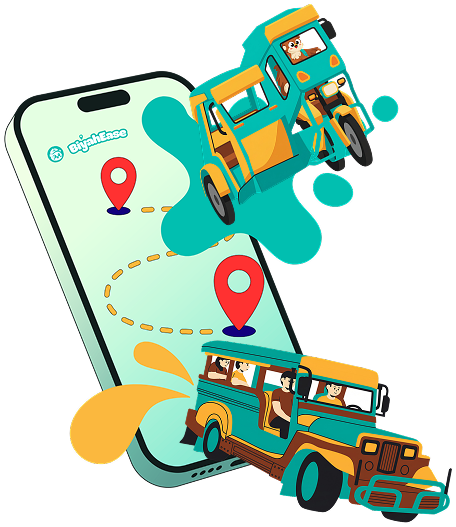 BiyahEase app preview showing a jeepney route on a phone